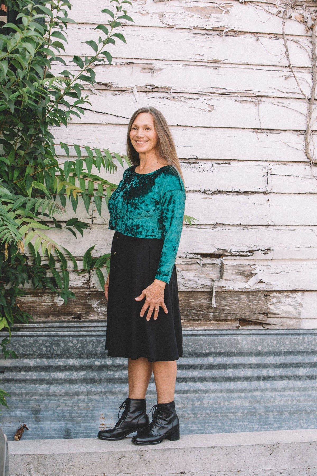 Shelby Crop Top in Spruce Crushed Velvet