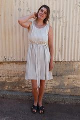Hannah Dress in Oat Linen Stripe