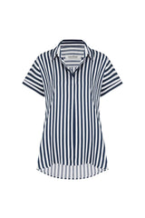 Francesca Short Sleeve Striped Collared Top Navy and White
