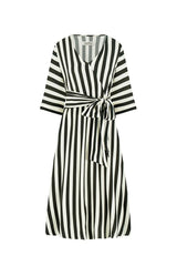 Francesca Striped Midi Dress Black and Ivory