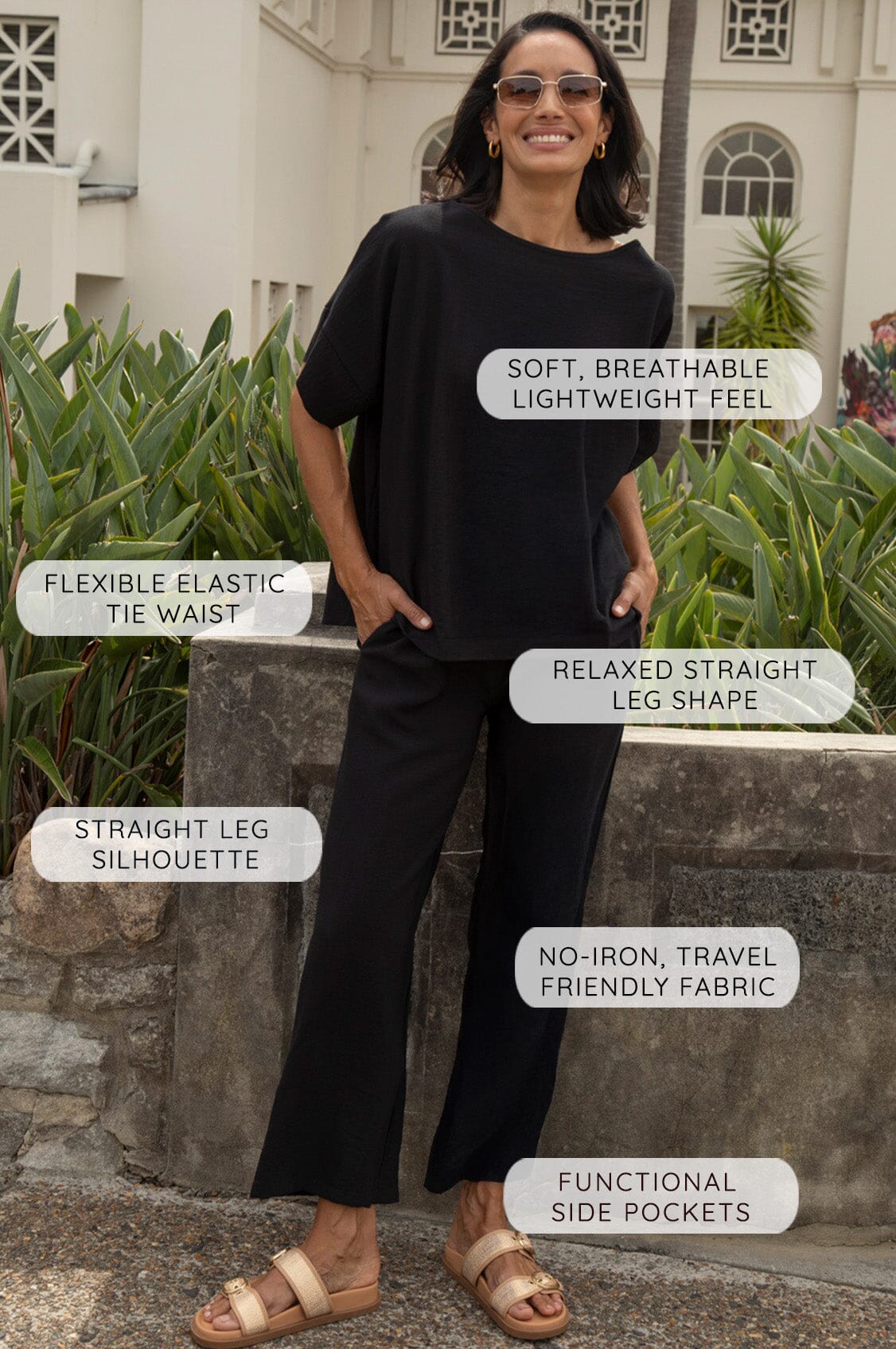 Gemma Straight Leg Tie Waist Pants Chocolate Brown