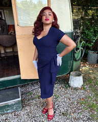 1940s Hayworth Dress - Navy Crepe