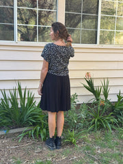 Dolman Top in Black & White Floral Crepe