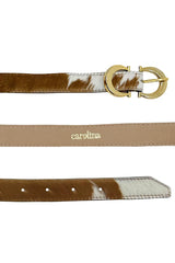 Ivy Skinny Double Buckle Belt Tan & White Cowhide