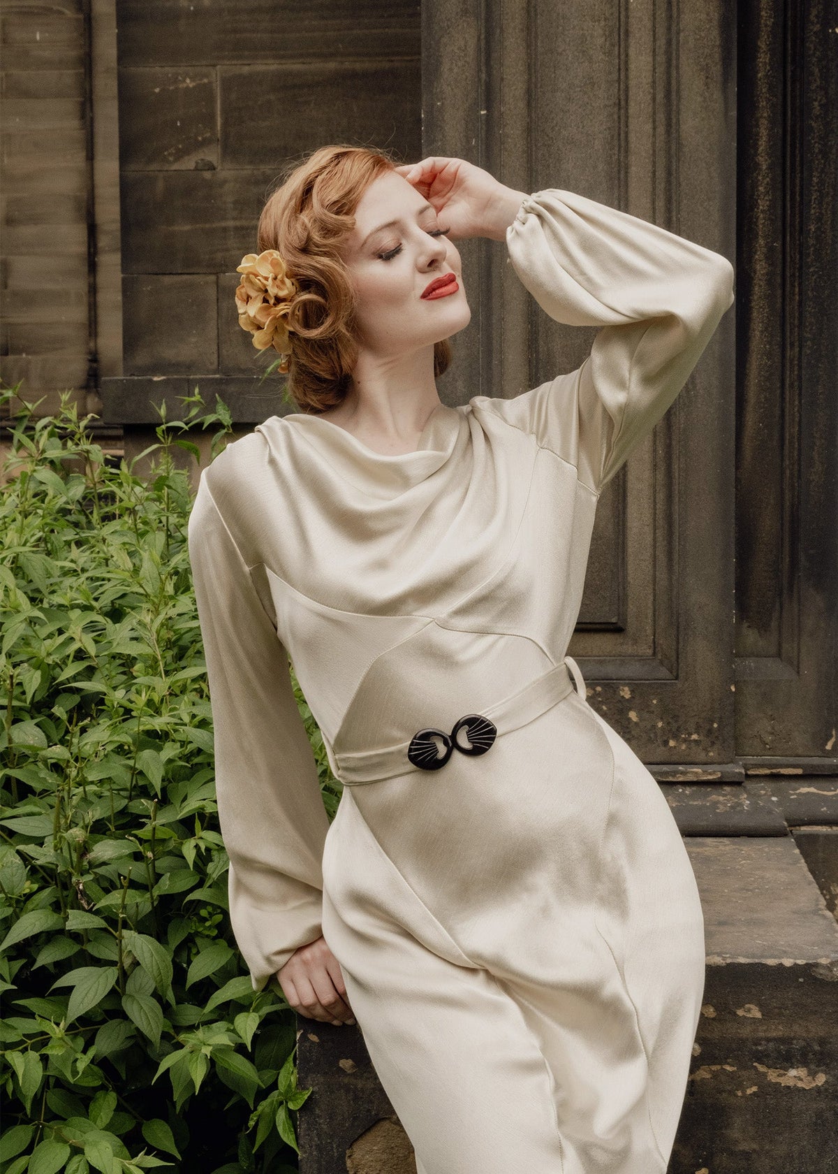 1930s Joanie Bias Cut Dress - Oyster Satin