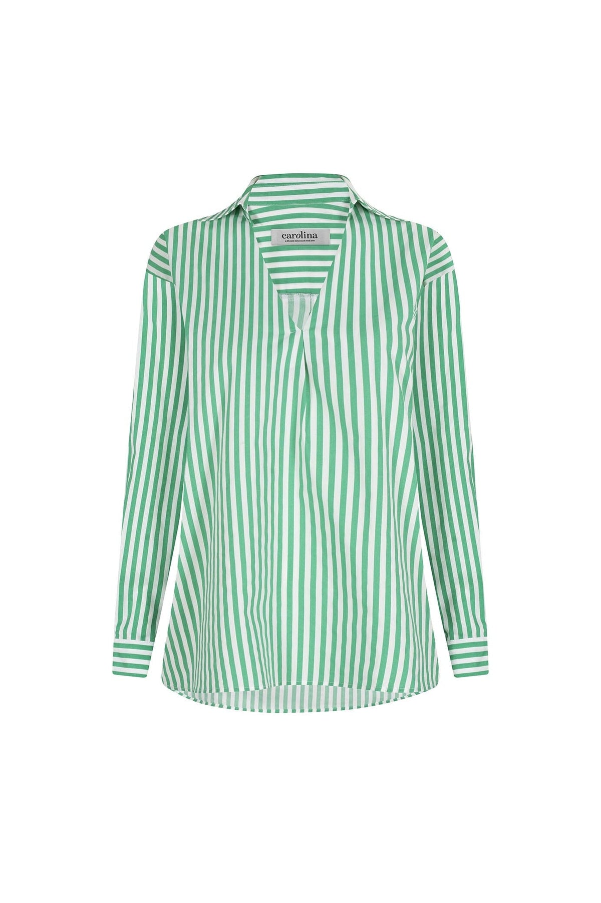 Lynette Collared Long Sleeve Shirt Striped Green