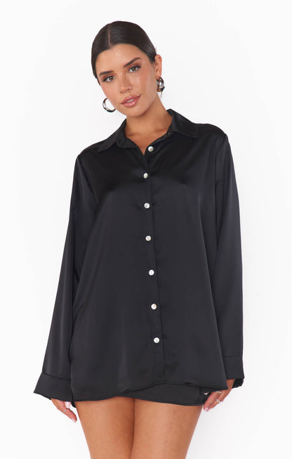 Smith Button Down ~ Black Luxe Satin