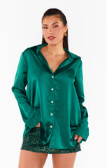 Smith Button Down ~ Emerald Luxe Satin