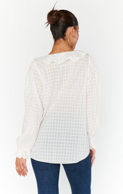 Lydia Ruffle Top ~ White Cotton Voile