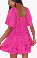 Erin Mini Dress ~ Pink Shells Poplin