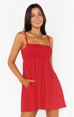 Mallory Mini Dress ~ Red Linen