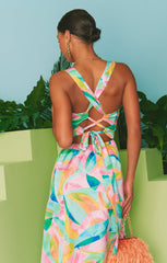 Mina Midi Dress ~ Tropicana Burst Luxe Satin