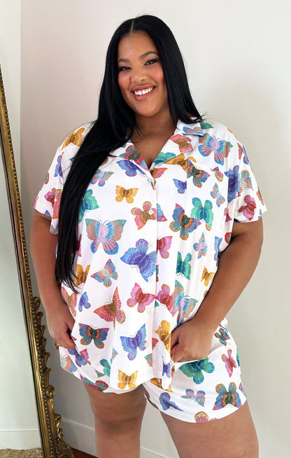 Sunday Morning PJ Set ~ Rainbow Butterflies Knit