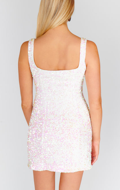 Lets Go Mini Dress ~ White Iridescent Sequins
