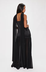 Dalia Maxi Dress ~ Black Luxe Satin
