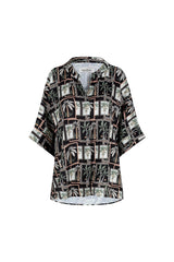 Maui Palm Print Top in Black and Green