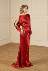 1930s Siren Evening Gown - Rust Satin