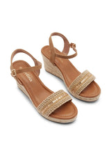 Tayla Rhinestone Woven Wedges Beige