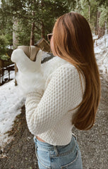 Zermatt Zip Up ~ White Pebble Knit with Faux Fur