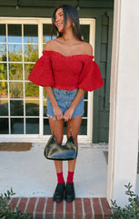 Rom Com Top ~ Red Texture Stretch