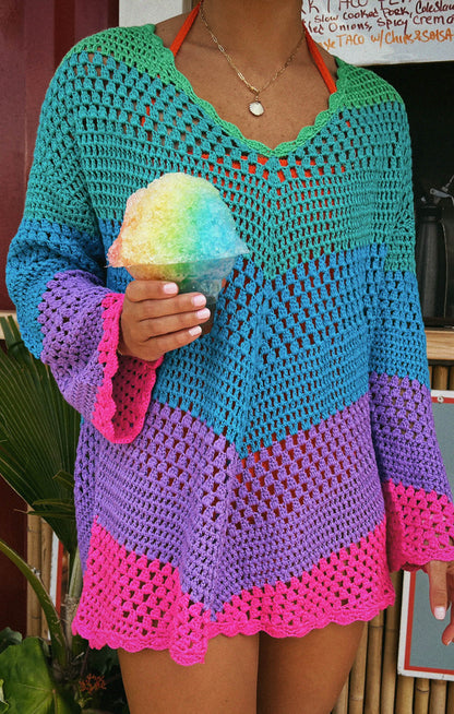 Paula V Neck Pullover ~ Chevron Stripe Crochet
