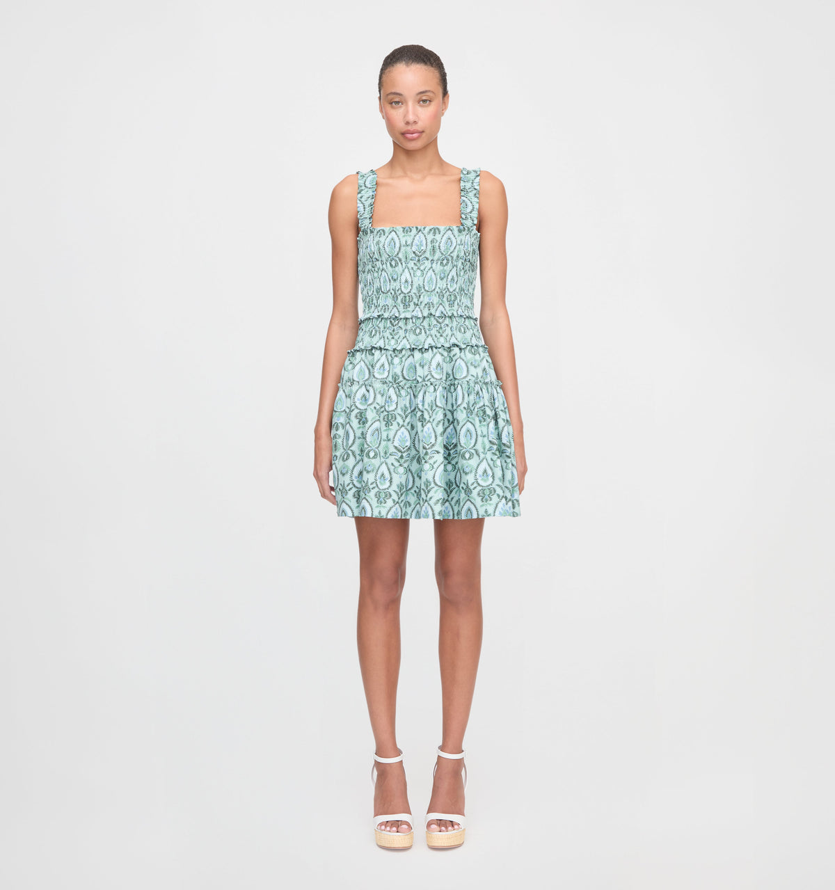 The Azalea Mini Nap Dress - Green Palm Ikat