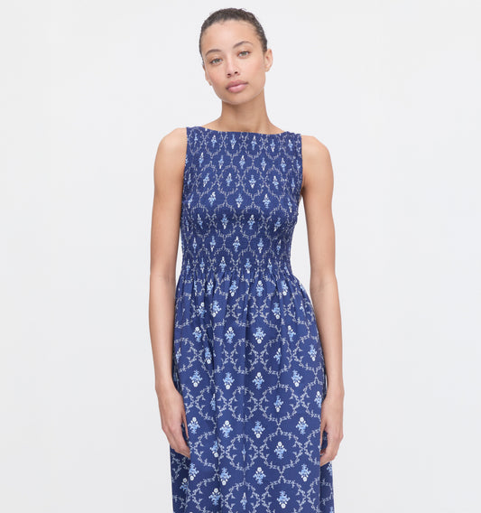 The Cosima Nap Dress - Navy Trellis
