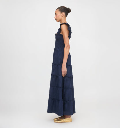 The Ellie Maxi Nap Dress - Navy Tonal Seersucker