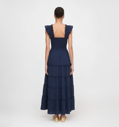 The Ellie Maxi Nap Dress - Navy Tonal Seersucker
