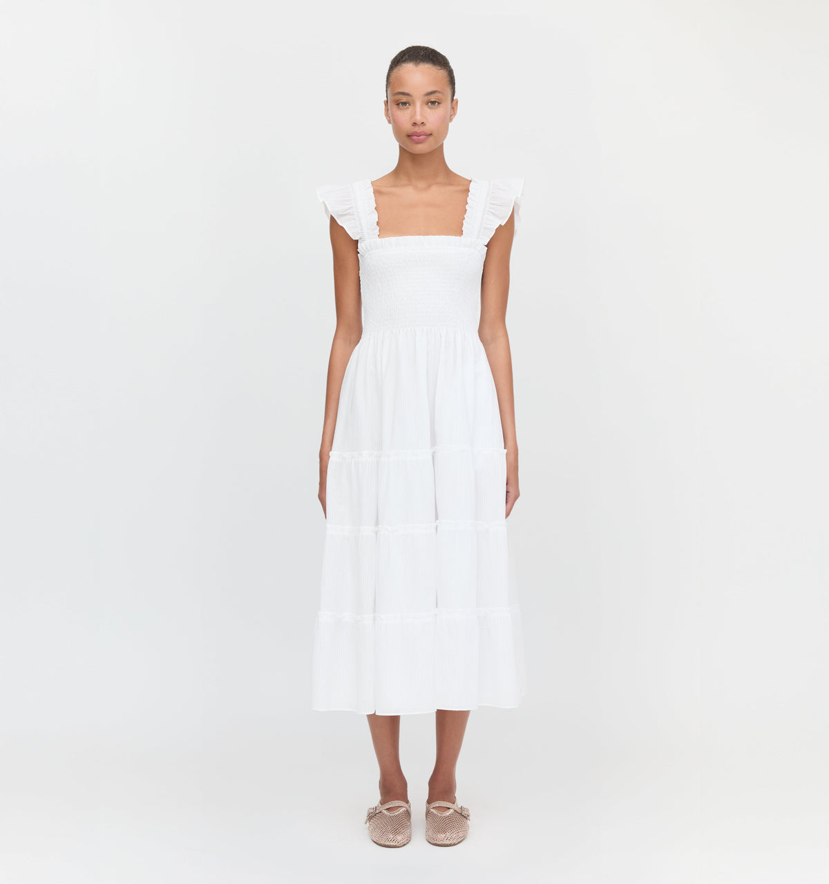 The Ellie Nap Dress - White Shadow Stripe