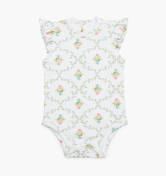 The Jillee Ruffle Onesie - Pastel Trellis