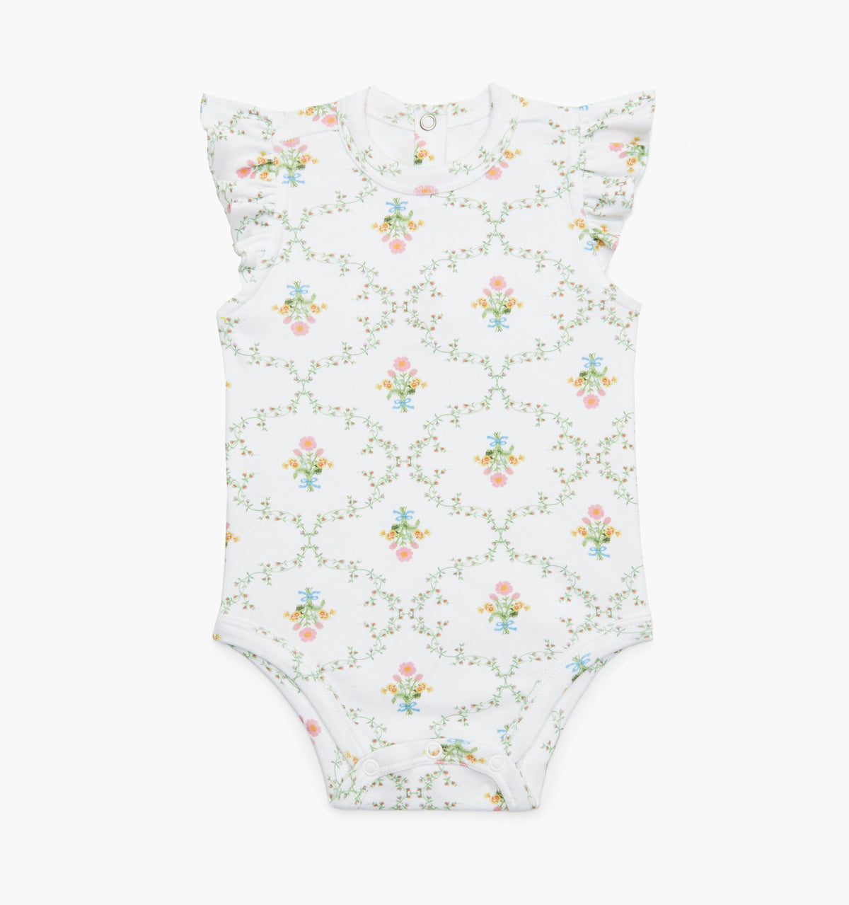 The Jillee Ruffle Onesie - Pastel Trellis