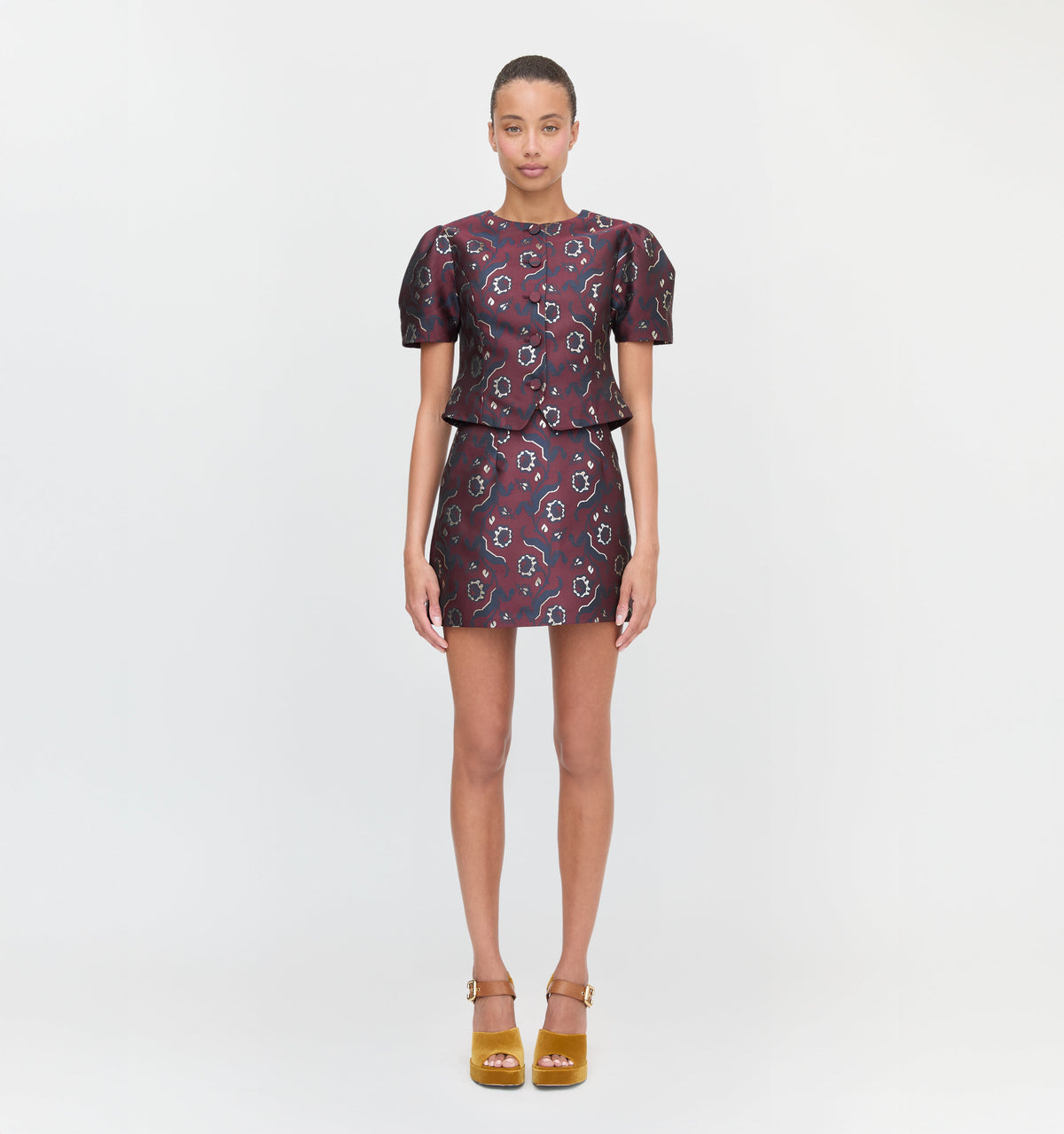 The Hallie Skirt - Burgundy Baroque Jacquard