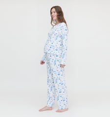 The Maternity Olivia Pajama Set - Blue Botanical