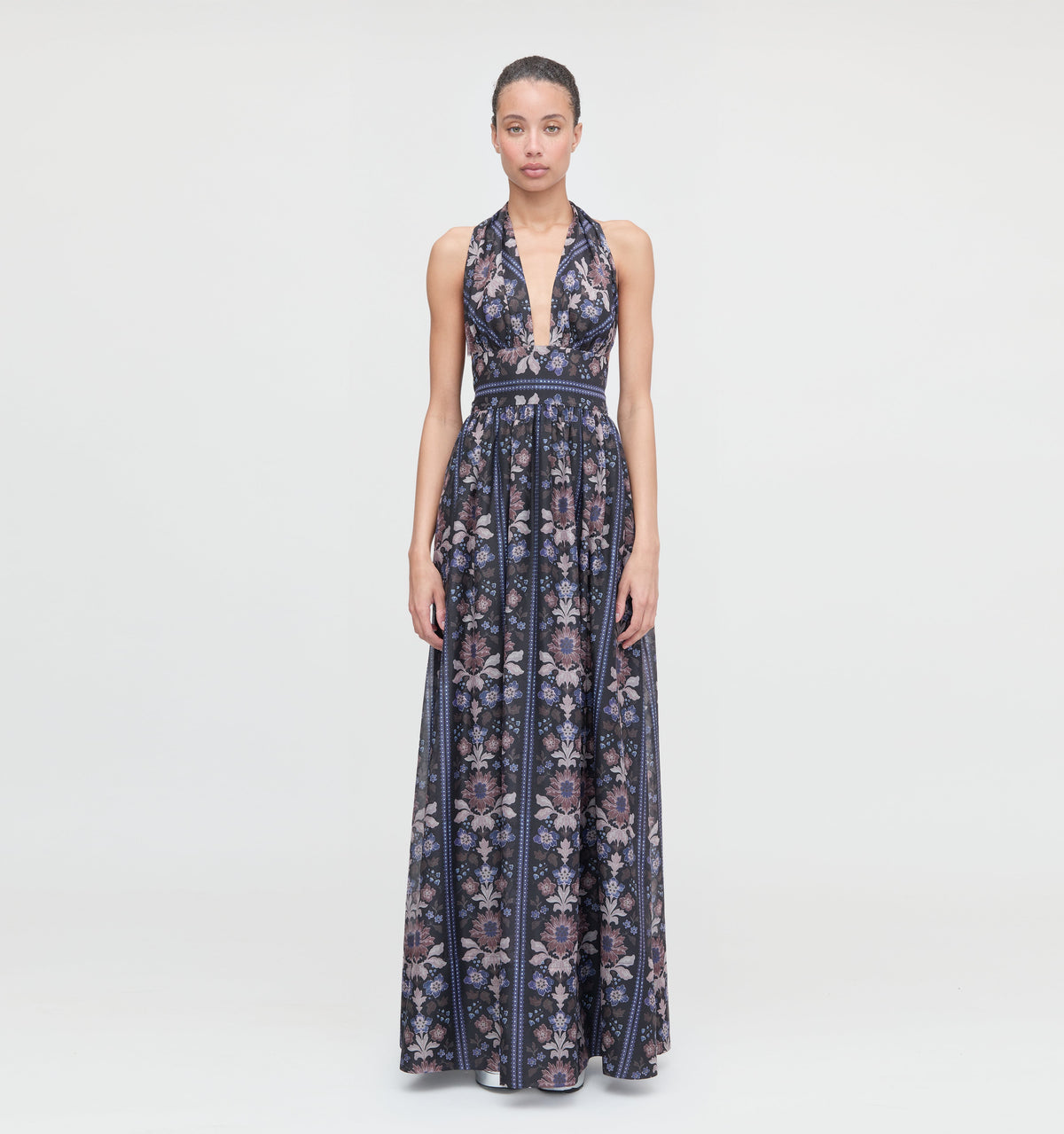 The Renee Dress - Black Floral Block Stripe