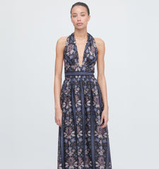 The Renee Dress - Black Floral Block Stripe