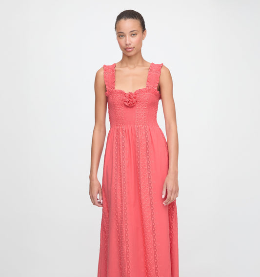 The Rosetta Nap Dress - Coral Voile Broderie