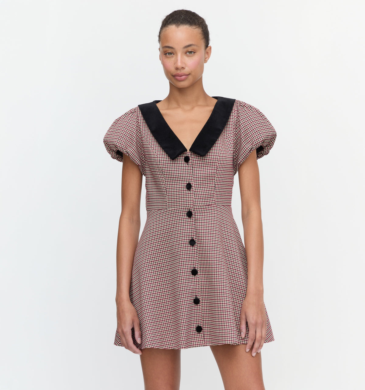 The Samantha Dress - Burgundy Holmes Houndstooth