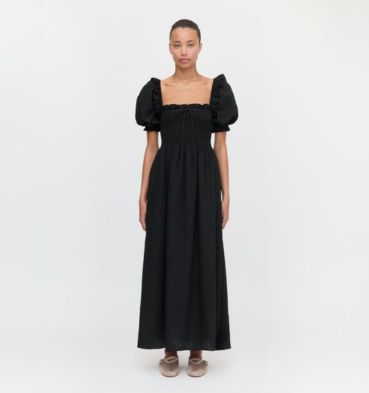 The Scarlett Nap Dress - Black Tonal Seersucker