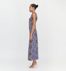 The Sloane Dress - Brown Cobalt Medallion