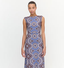 The Sloane Dress - Brown Cobalt Medallion
