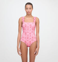 The Teagan One Piece - Pink Palm Ikat