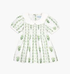 The Tiny Mina Nap Dress - White/Green Arcadia Border