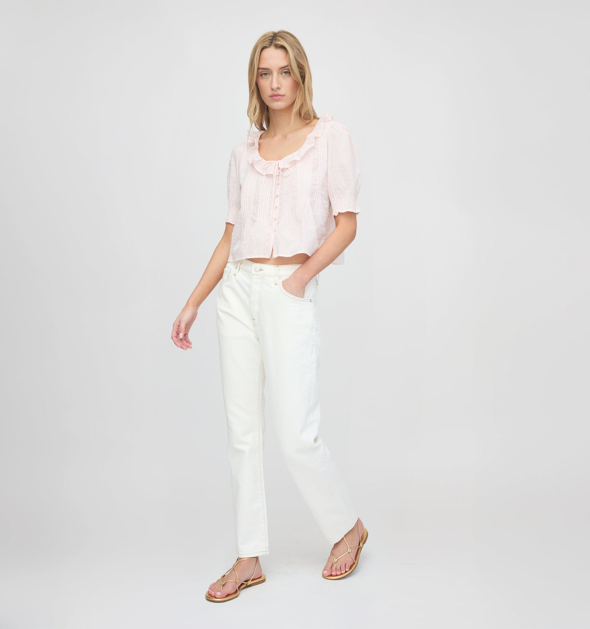 The Camri Top - Powder Pink Swiss Dot