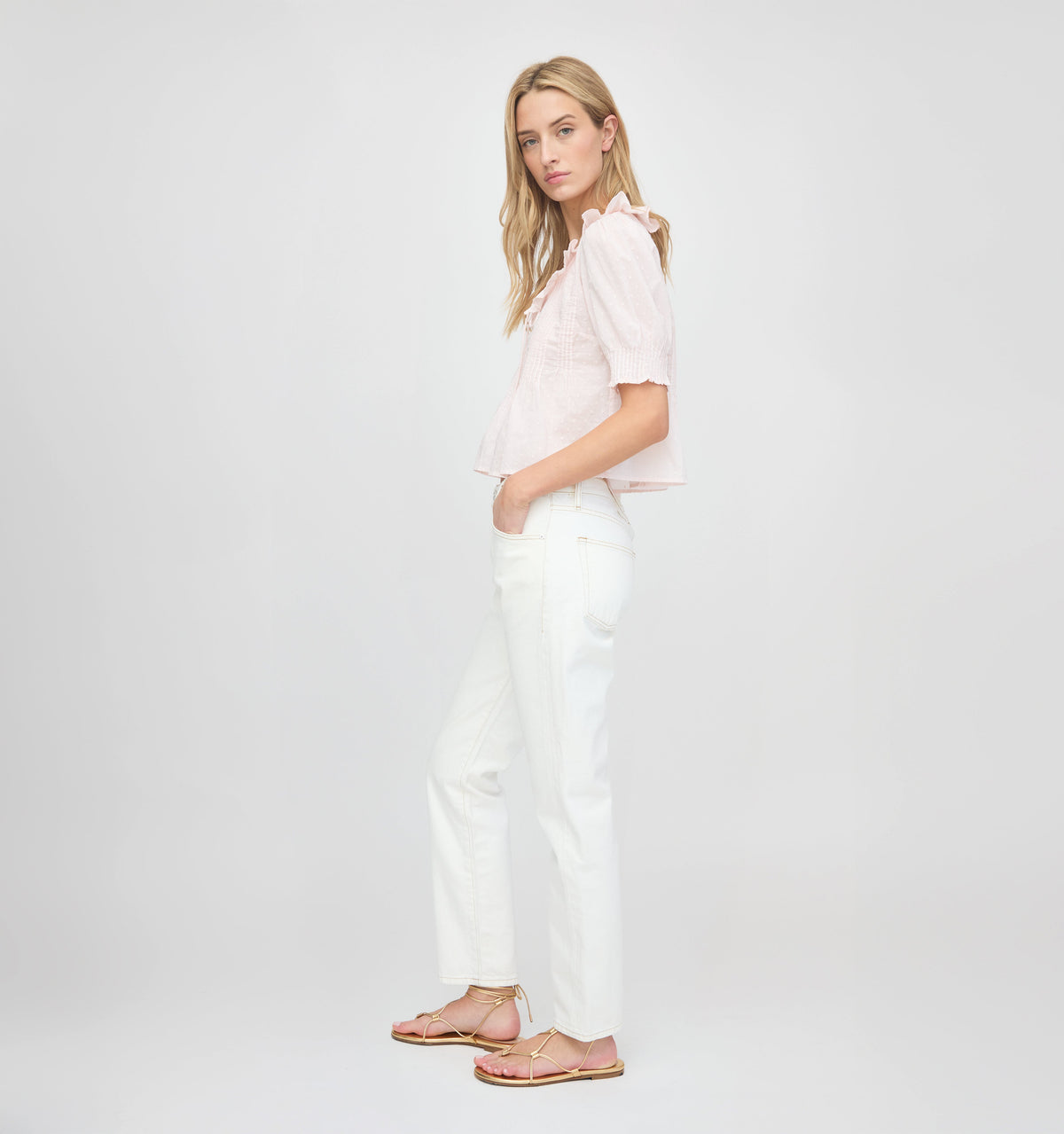 The Camri Top - Powder Pink Swiss Dot