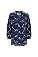 Valeria Embroidered 3/4 Sleeve Top in Navy