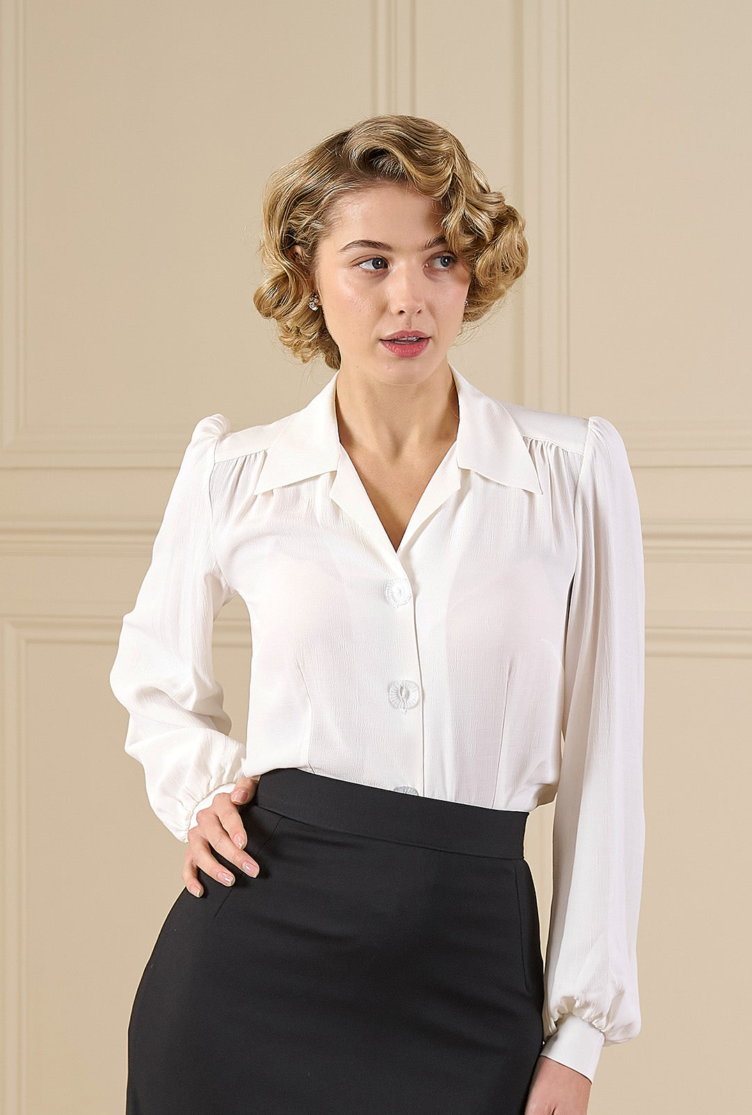 1940s Victory Blouse - Ivory