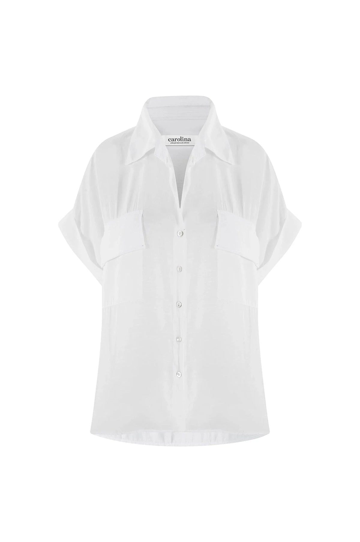 Vittoria Short Sleeve Collared V-Neck Shirt Ivory