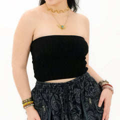 Smocked Bandeau Cotton Tube Top