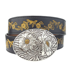 Sunflower Buckle with Vintage floral tooled belt
